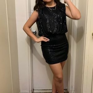 Black Sleeveless Sequin Mini Dress